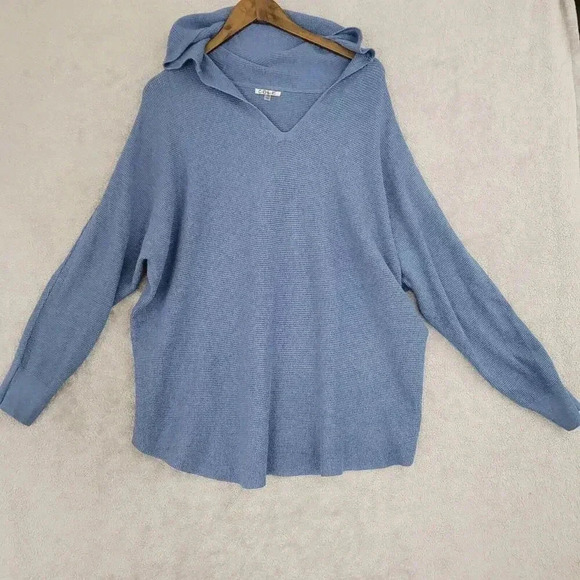 Chico's Women's Blue  V-Neck Hoodie Sweater Plus 1X  30CT - Picture 1 of 7